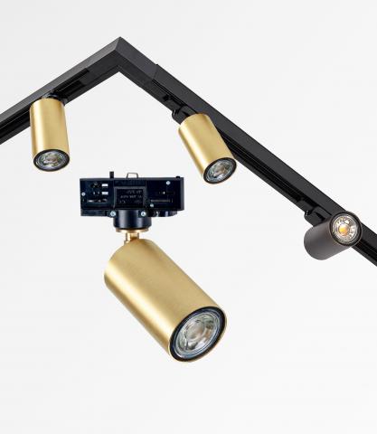 DEIMOS RAIL + SPOTS on rail in brushed brass and in brushed bronze