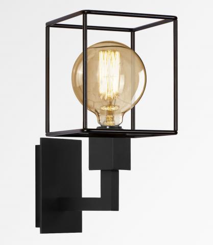 SAHOURE in Schwarz strukturiert mit KERMA Metallstruktur und einer dekorativen goldenen Glühbirne Ø125mm