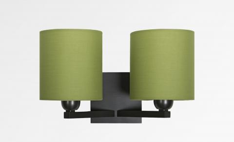 SECHAT in brushed bronze with lampshades in Coton vert prairie (fabric from category 1)
