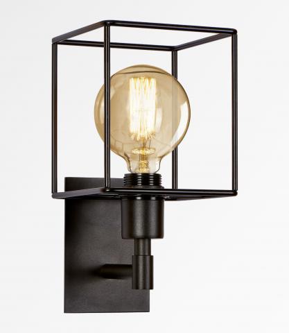 SINOUHE in Schwarz strukturiert mit KERMA Metallstruktur und einer dekorativen goldenen Glühbirne Ø125mm