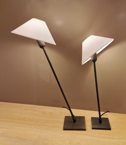 TANIS 1 & 2 in brushed bronze with conical lampshade in Bristol (material from category 1)