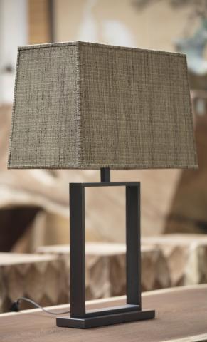 KHABA in brushed bronze with lampshade in Turda châtain (fabric from category 3)