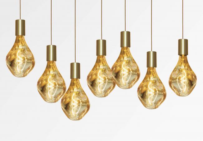 ARTEMIS 7 # in brushed brass with seven gold bulbs