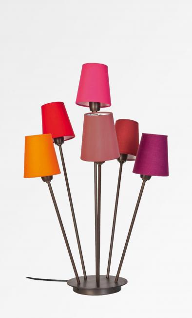 COLINE in bronze medal with lampshades in Coton (safran, rouge, fuchsia, milk-shake, flamenco, violet) = set CANDY (fabrics from category 1)