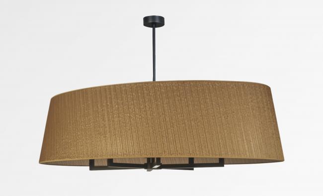 TOURAH 6 OVALE in brushed bronze with lampshade L130cm in Plissé or (fabric from category 4)